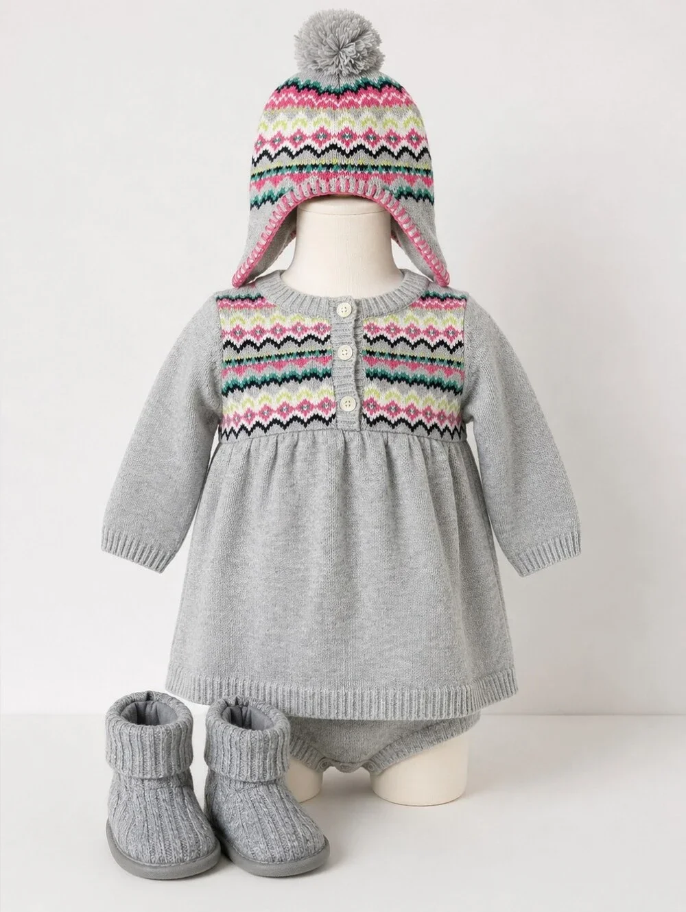 Carter’s | Baby Girl Fair Isle Sweater Dress Outfit Set w/ Hat, Booties & Socks